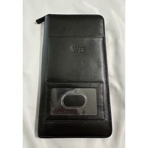 Levenger Black Leather Travel Wallet Removable Interior Wallet Personalized "WB"